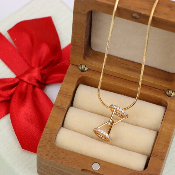 Rose Gold Hourglass Pendant Necklace With Sparkling CZ Stones, XPPT1195 - Picture 12 of 13